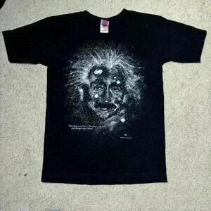 🔥Vintage 1993 Albert Einstein Dissolve Face Black T-Shirt Bayside Made in USA S
